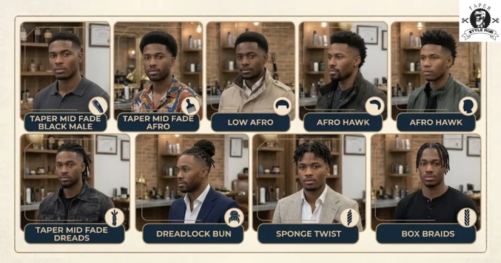 Afro-Textured and Protective Taper Mid Fade Styles