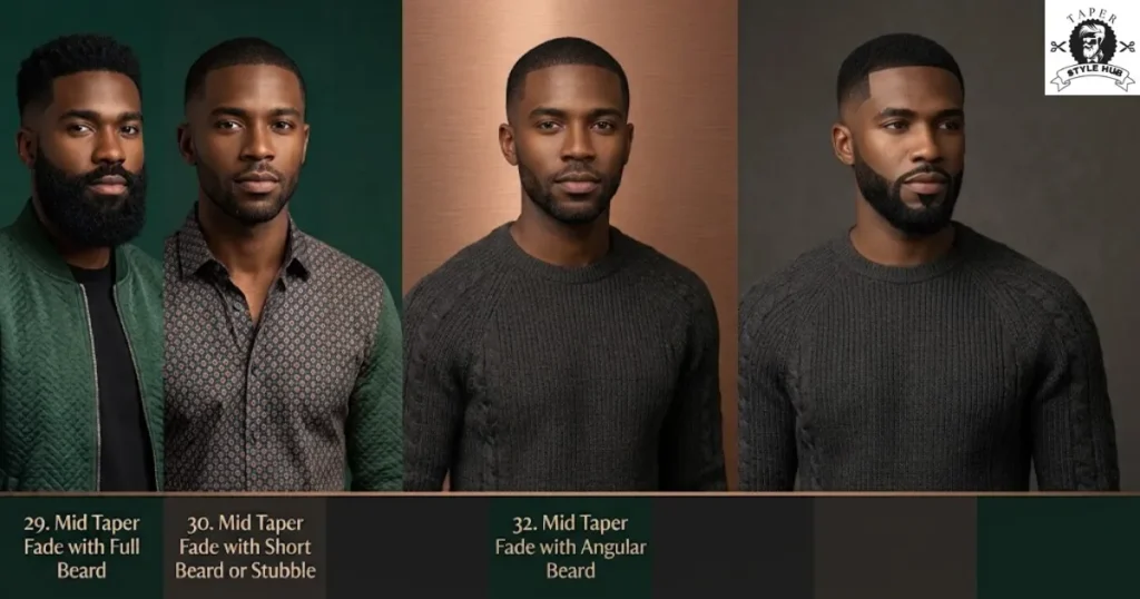 Beard and Mid Taper Fade Black Male Combinations