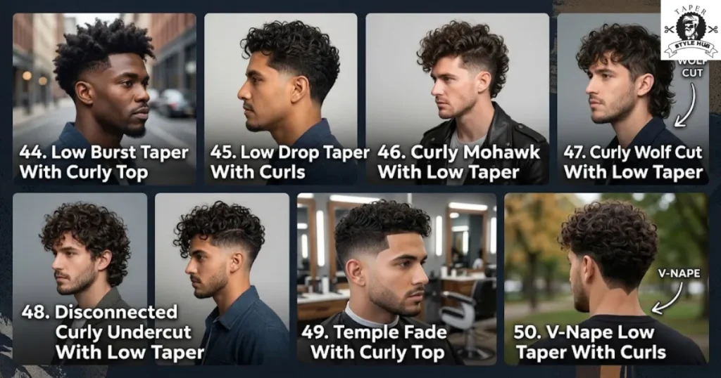 Bold and Trend-Driven Curly Low Taper Fade Styles
