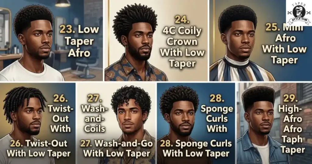 Coily and Afro Curly Low Taper Fade Styles