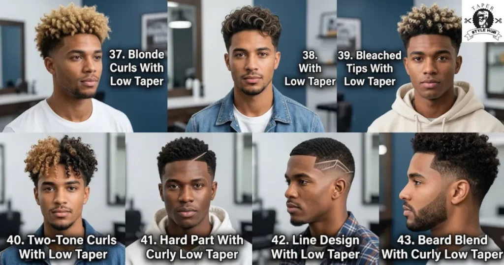Color and Detail Curly Low Taper Fade Styles