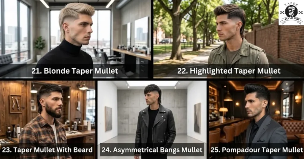Color, Beard, and Statement Straight Hair Taper Mullet Fade Styles