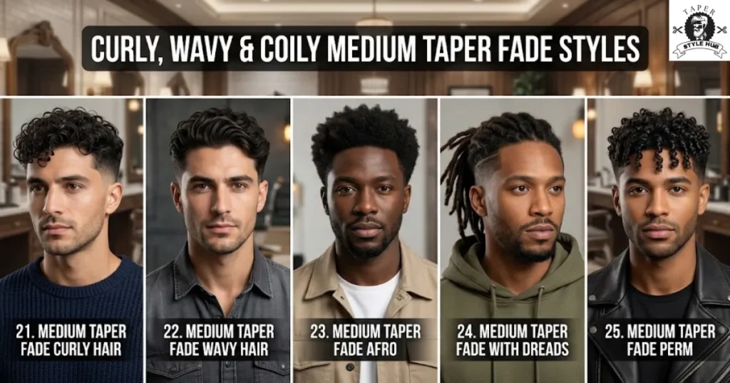Curly, Wavy and Coily Medium Taper Fade Styles