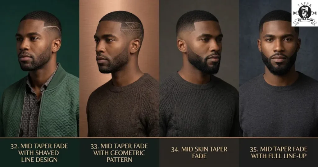 Design and Finishing Mid Taper Fade Black Male Details