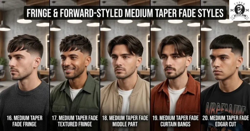 Fringe and Forward-Styled Medium Taper Fade Styles