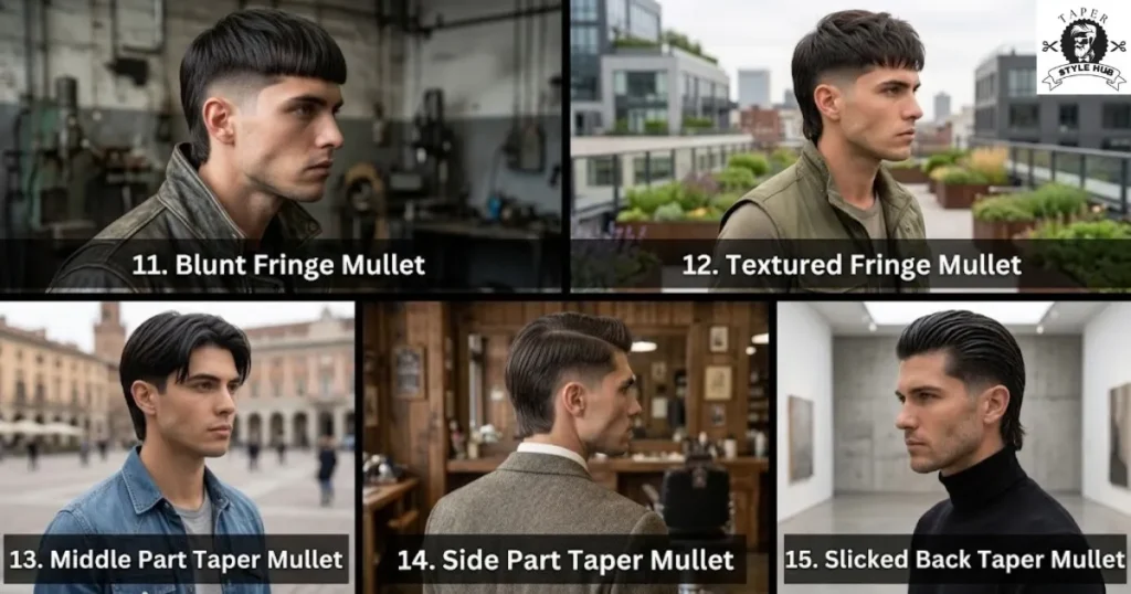 Fringe and Part Straight Hair Taper Mullet Fade Styles