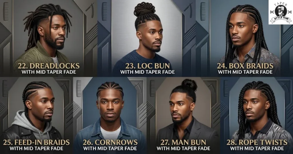 Long Hair and Protective Mid Taper Fade Black Male Styles