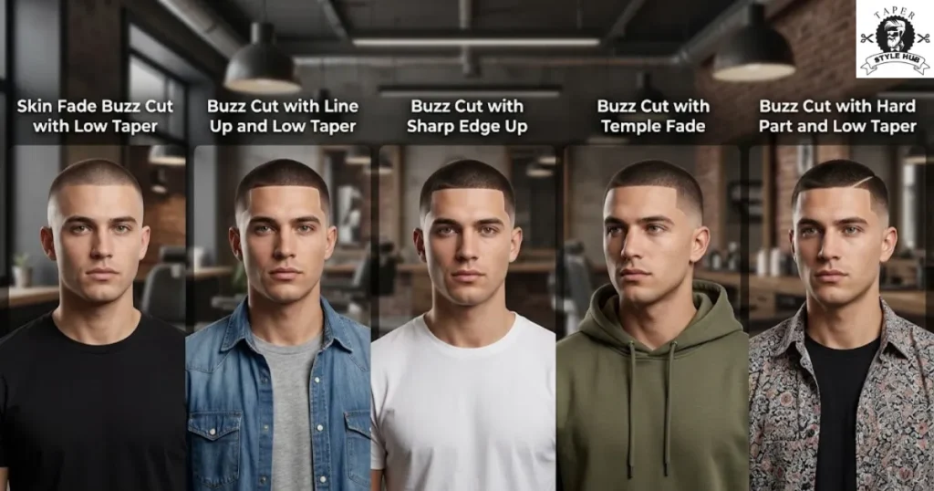 Low Taper Buzz Cut Styles with Fade and Edge Detail
