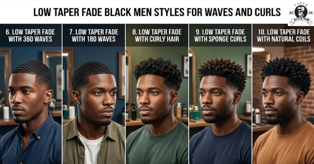 Low Taper Fade Black Men Styles for Waves and Curls