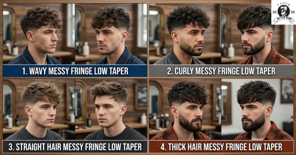 Messy Fringe Low Taper Styles by Hair Texture