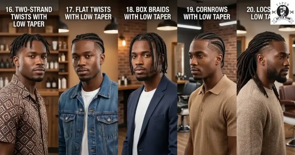 Protective and Long Low Taper Fade Black Men Styles