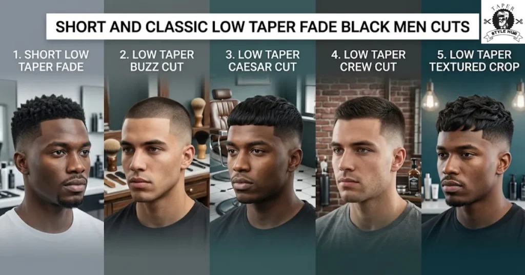 Short and Classic Low Taper Fade Black Men Cuts