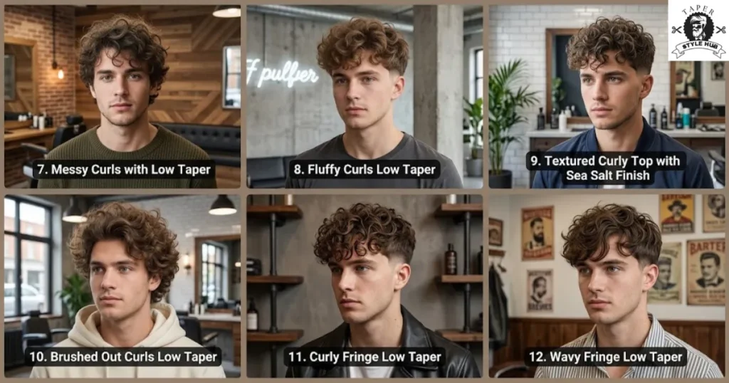 Textured and Messy Low Taper Fade Curly Hair Men Styles