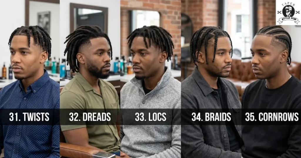 Twists, Locs, and Braids with a Low Taper Fade Haircut